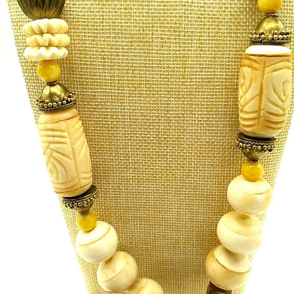 Artisan 4" MOP Shell Brass & Faux Bone Statement Necklace - Picture 7 of 15